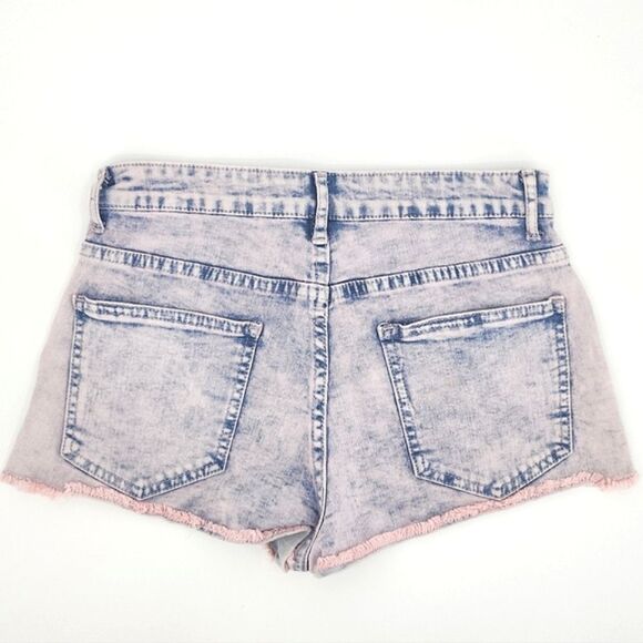 Forever 21 High Waist Cutoff Denim Jean Shorts Women Size 27 Pink Blue Acid Wash - Picture 5 of 10